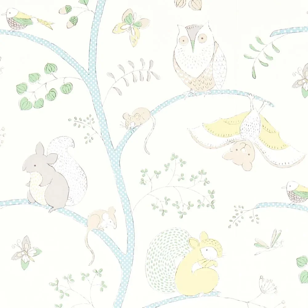 "Little Sanderson Abracazoo Tapete Baumtiere hellblau creme image"