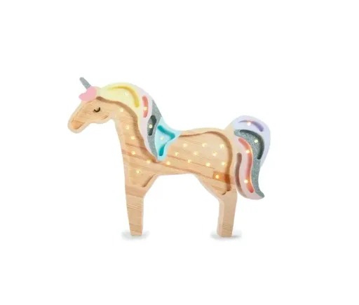 "Einhorn-Nachtlicht für Kinder aus natürlichem Kiefernholz in Regenbogenholz-Farbe – Little Lights image"