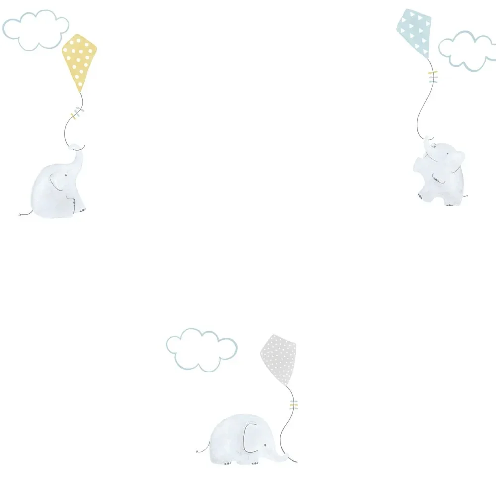 "Casadeco My Little World Tapete Elefanten blau grau lime image"