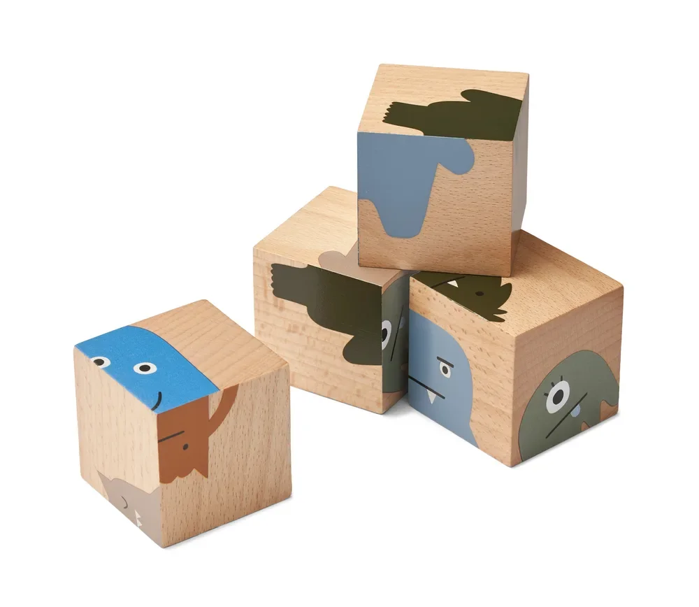 "Liewood Puzzle, Holz Puzzle, Holzwürfel - Aage, Farbe: Monster / Nature image"