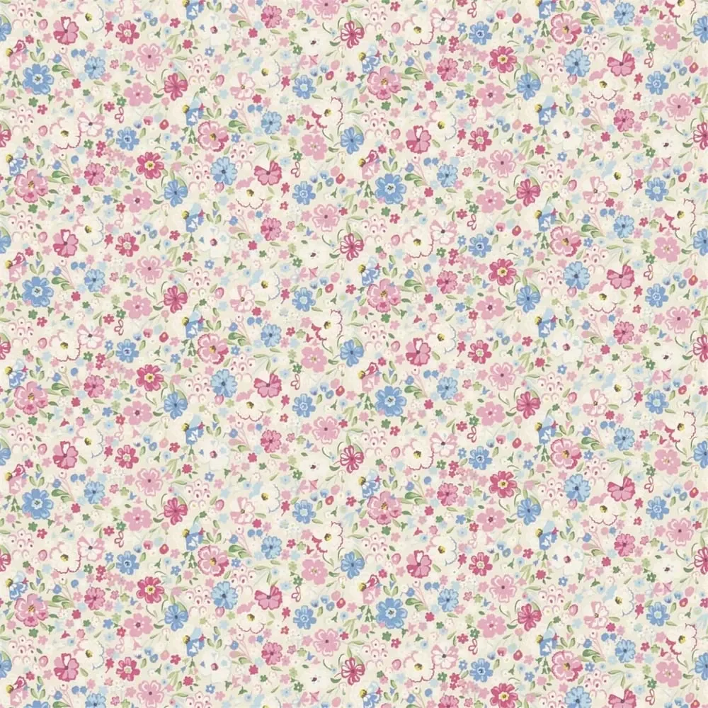 "Little Sanderson Abracazoo Motivstoff Blumenwiese creme pink hellblau image"