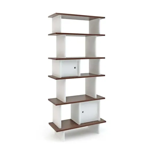 "Oeuf Bücherregal Mini Library schmal Walnuss mit weiß image"