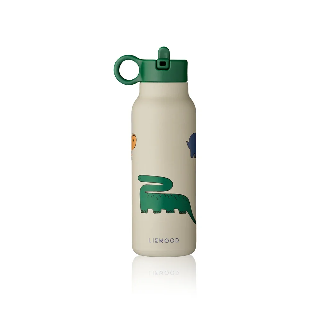 "Liewood Kinder Wasserflasche, Trinkflasche Falk 350 ml - Recycelter Edelstahl, Isoliert, Auslaufsicher, Farbe: Dinosaurier / Nebel image"