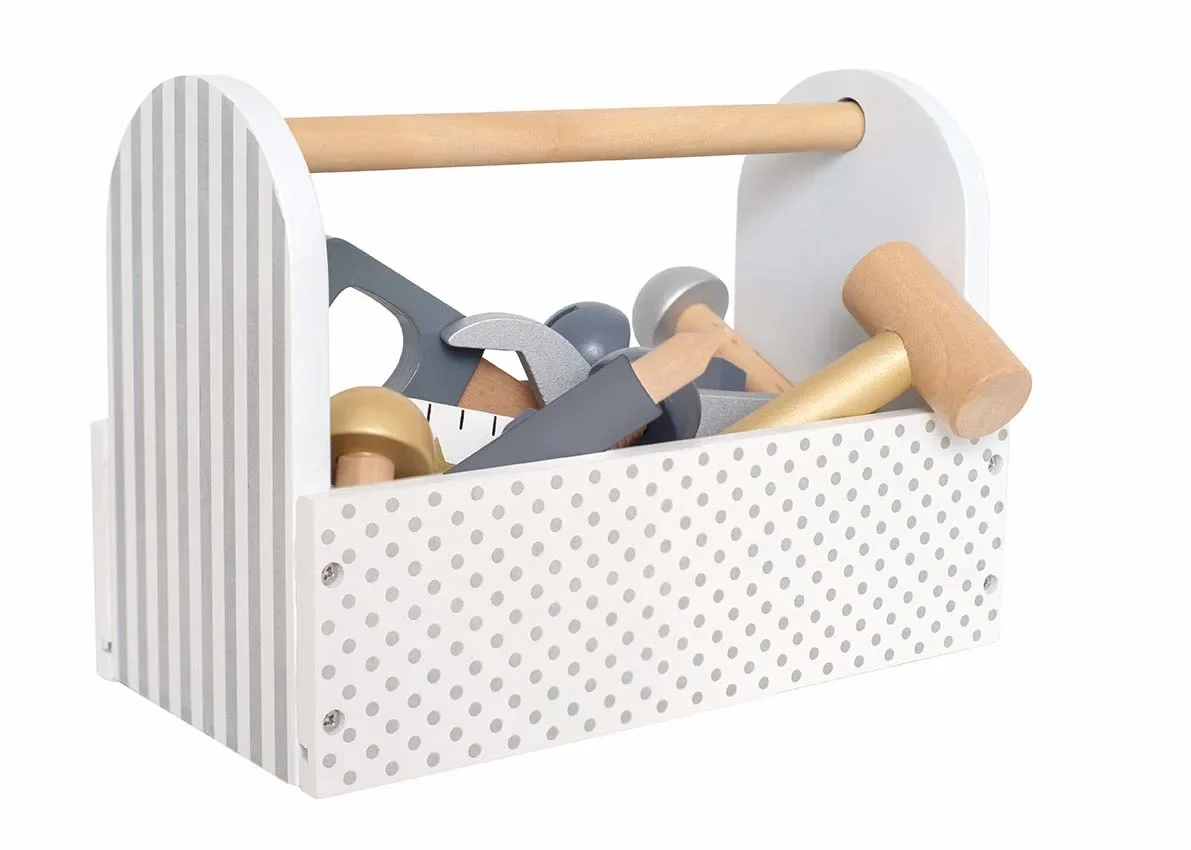 "Jabadabado Kinderspielzeug, Kinderwerkzeug, Werkzeugkiste Holz - Teddy, Farbe: silber image"