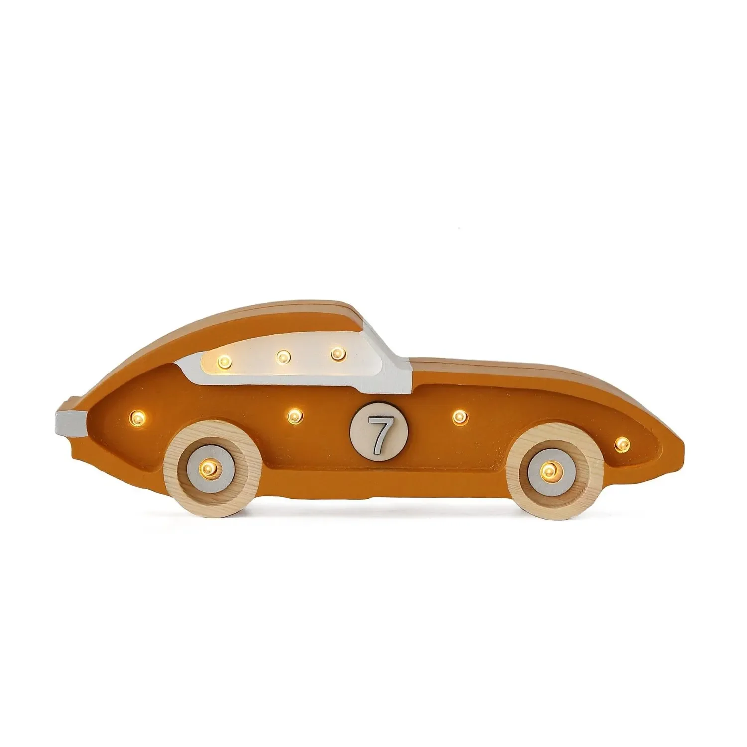 "Little Lights Nachtlicht Kinder, Nachtlampe Mini-Rennwagen - 100% Kiefernholz natur, Farbe: Senf image"