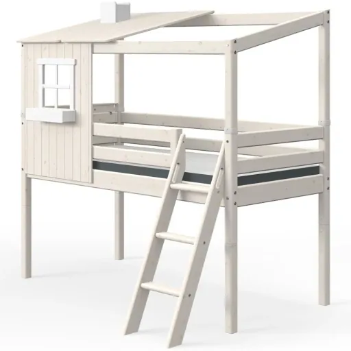 "Flexa halbhohes Bett Haus mit halbem Dach weiss image"