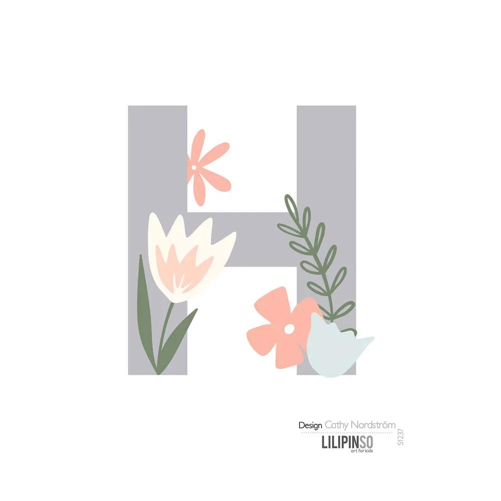 "Lilipinso Sticker Buchstabe mit Blüten grau rosa pastell H image"