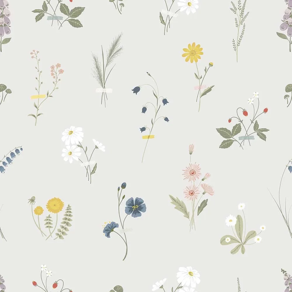 "Lilipinso Vlies Tapete Wildblumenblüten grau pastell image"