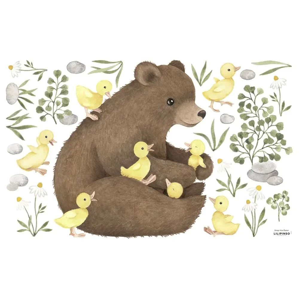 "Lilipinso Wandsticker M Entenküken mit Bär gelb braun image"