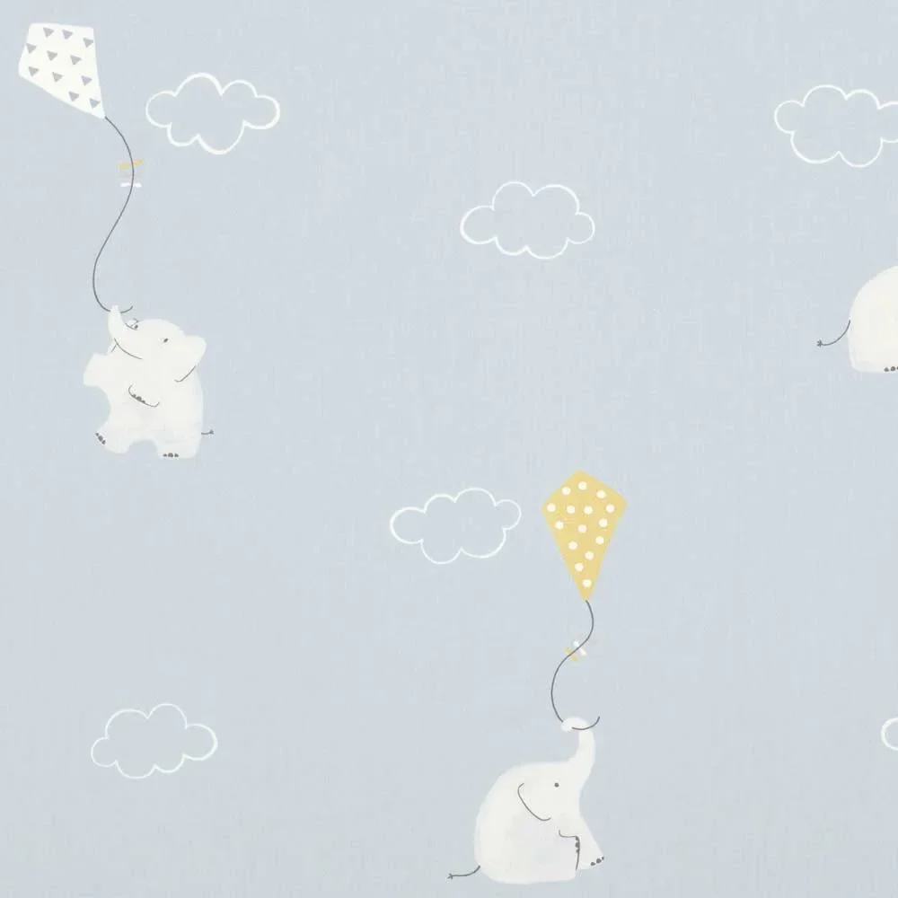 "Casadeco My Little World Stoff Elefanten hellblau lime weiss image"