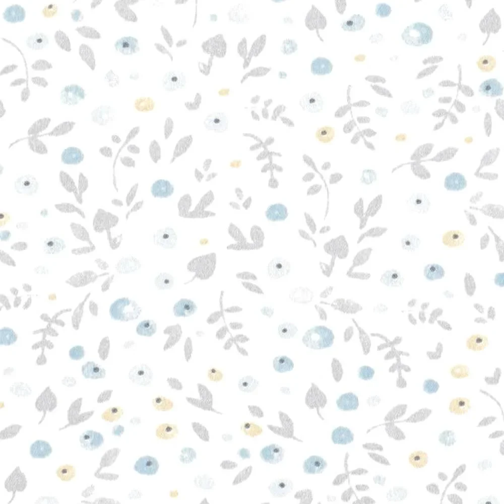 "Casadeco My Little World Stoff Streublümchen hellbraun grau blau image"