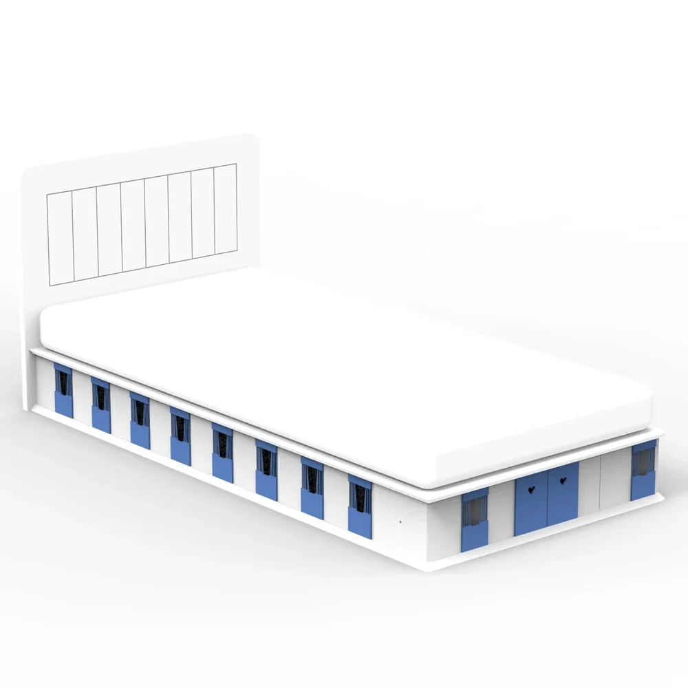 "Mathy by Bols BOXES Kinderbett 2 Seiten Stall blau 90 x 190 image"