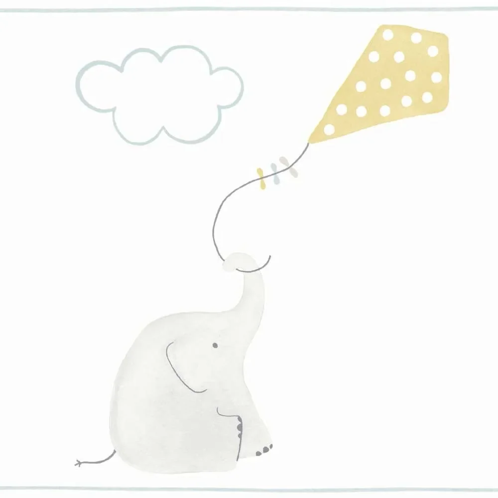 "Casadeco My Little World Bordüre Elefanten blau grau lime image"