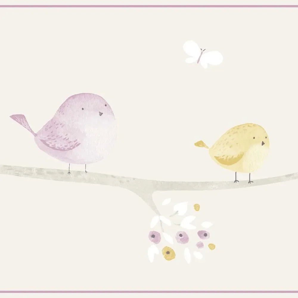 "Casadeco My Little World Bordüre Vögelchen grau lila lime image"