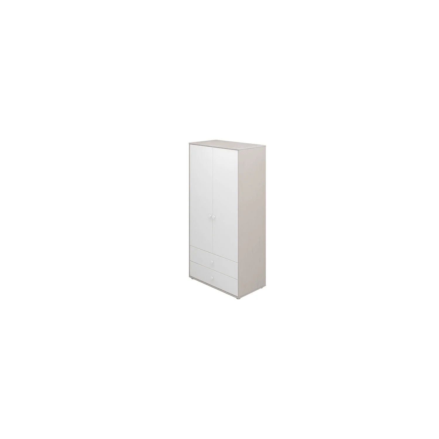 "Flexa Kleiderschrank - Classic, mit 2 Türen und 2 Schubladen, 101,3x202,5 cm, Farbe: Grau gekalkt / Weiß / Weiß image"