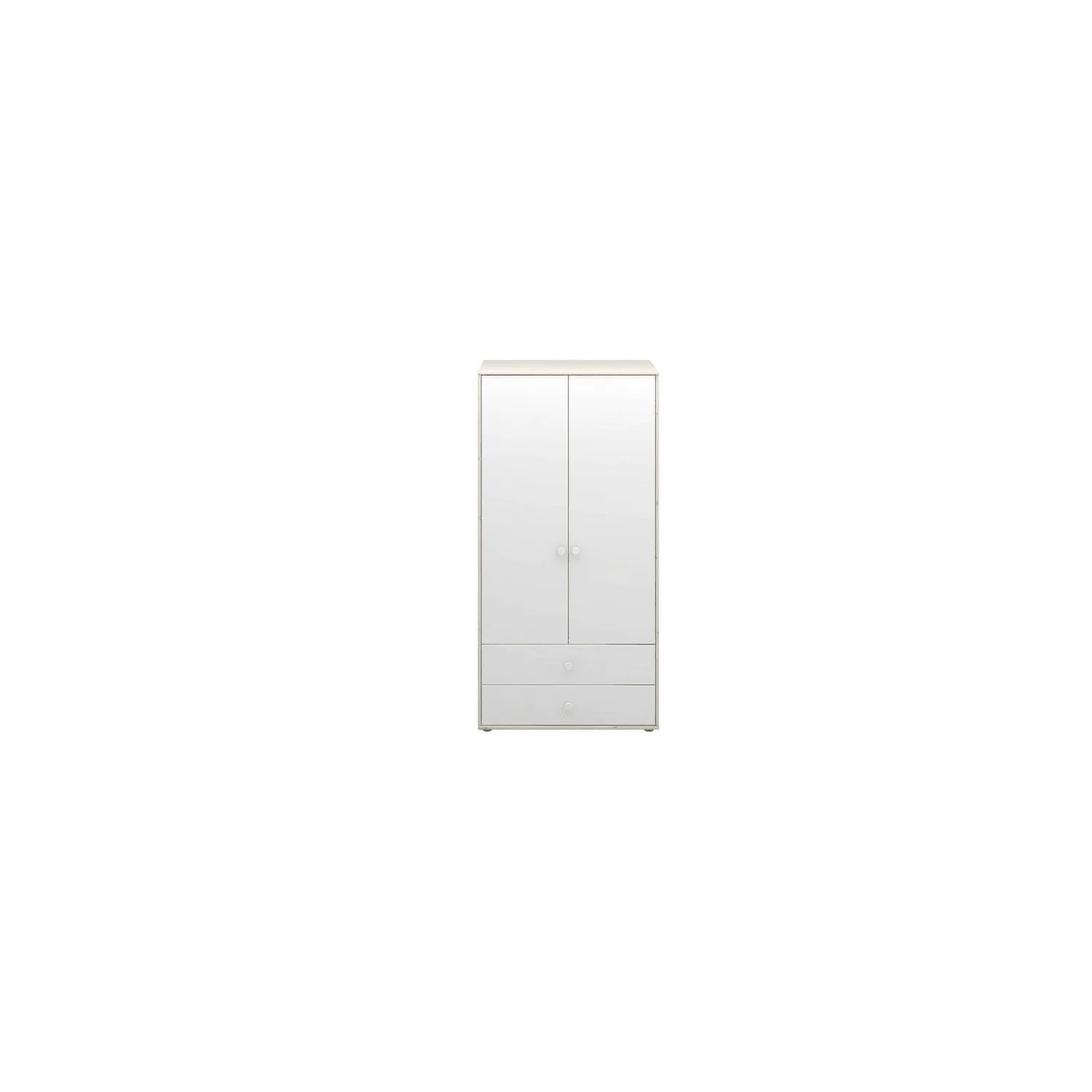 "Flexa Kleiderschrank - Classic, mit 2 Türen und 2 Schubladen, 101,3x202,5 cm, Farbe: Weiß gekalkt / Weiß / Weiß image"