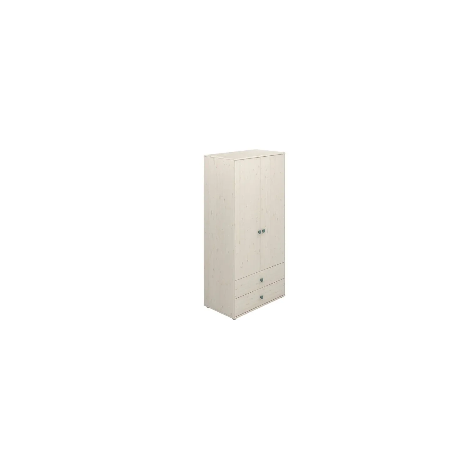 "Flexa Kleiderschrank - Classic, mit 2 Türen und 2 Schubladen, 101,3x202,5 cm, Farbe: Weiß gekalkt / Weiß gekalkt / Türkis image"