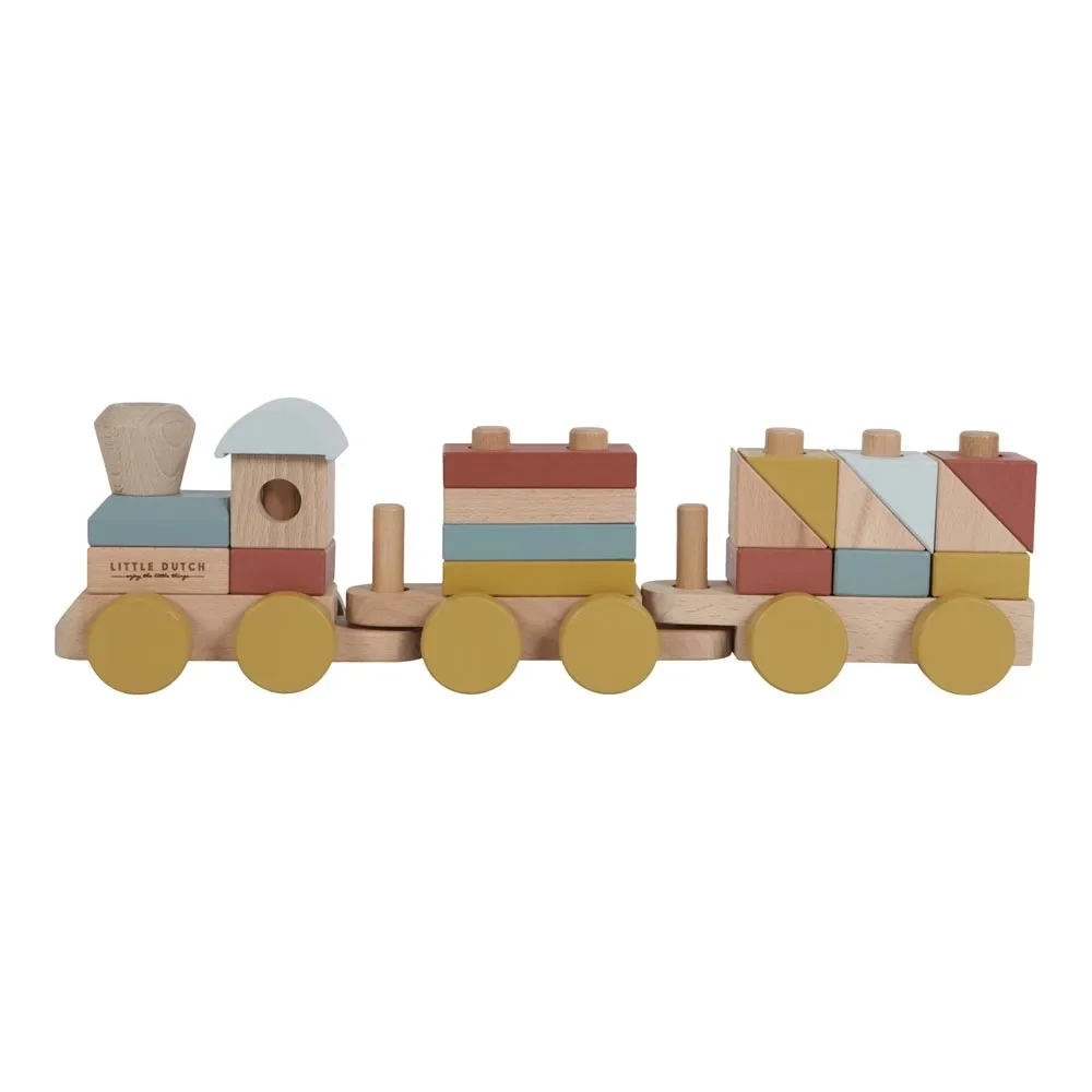 "Little Dutch Holzeisenbahn mit Steckklötzen naturfarben image"