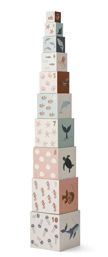 "Liewood Bedruckte Bauklötze, Bausteine aus Karton - Aaren, Lernspielzeug für Kleinkinder ab 18 Monaten, Farbe: Sea creature/sandy mix image"