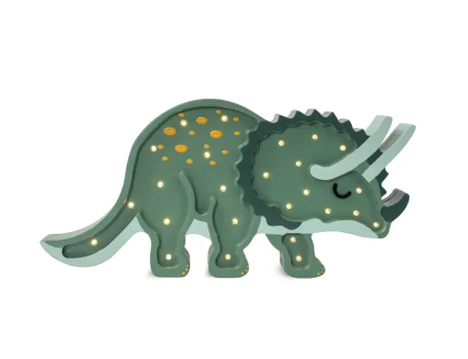 Nachtlicht für Kinder: Triceratops-Dinosaurier aus Kiefernholz in Militärgrün – Little Lights