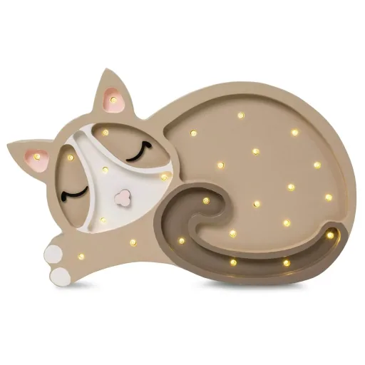"Little Lights Nachtlicht Kinder, Nachtlampe Katze - 100% Kiefernholz natur, Farbe: Cappuccino image"