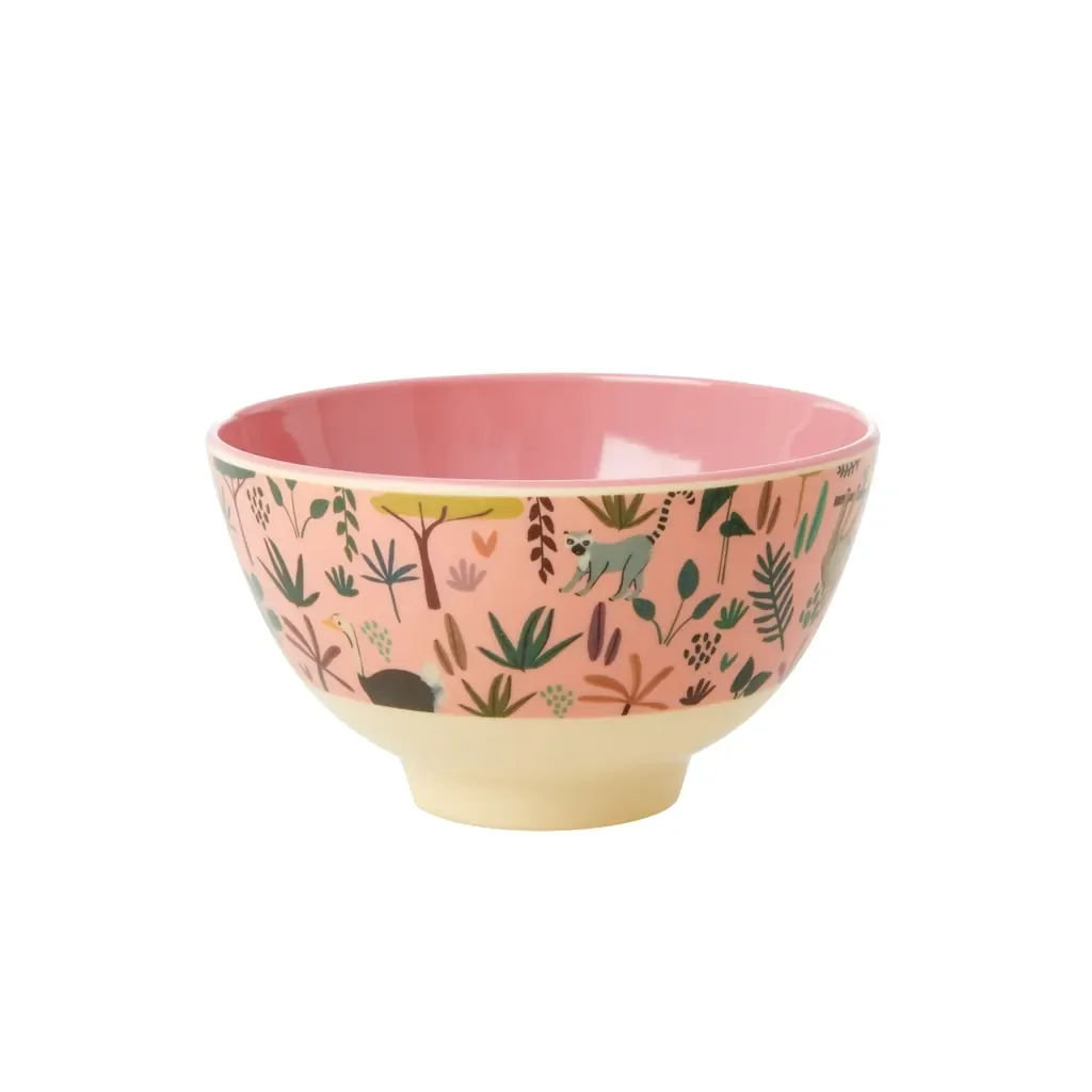 "RICE Teller, Schüssel - All Over Jungle Animals Print, Melamin, Farbe: Koralle image"