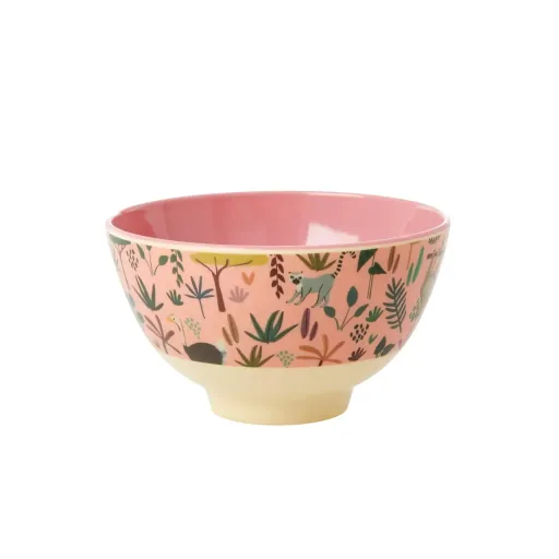 "RICE Teller, Schüssel - All Over Jungle Animals Print, Melamin, Farbe: Koralle image"