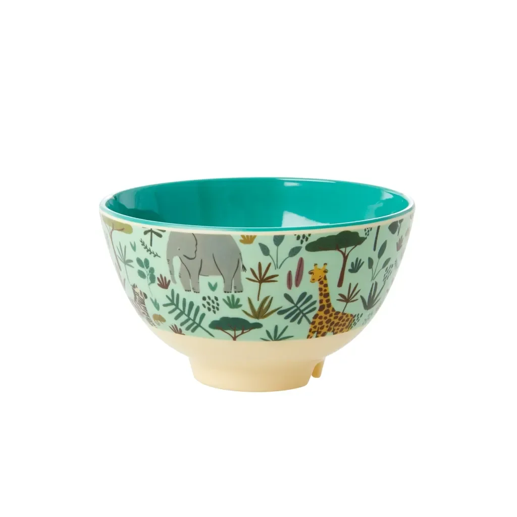 "RICE Teller, Schüssel - All Over Jungle Animals Print, Melamin, Farbe: grün image"