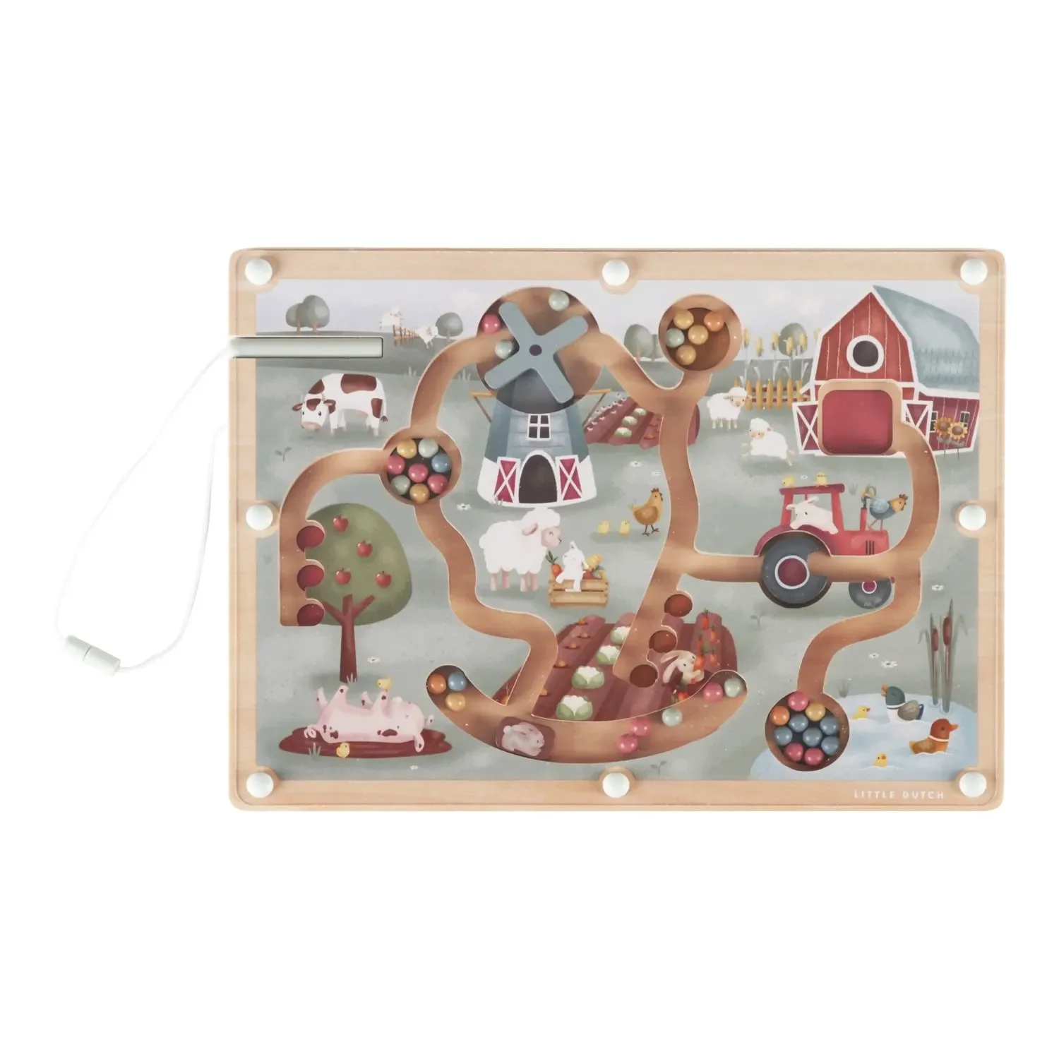 "Little Dutch Magnet Labyrinth Little Farm - Steckspiel mit Kugeln & Stift ab 18 Monaten image"