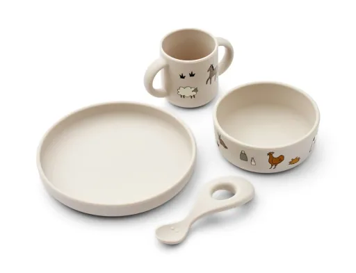 "Liewood Kindergeschirr-Set Vivi aus Silikon, bruchsicher, Bauernhof/Sandy image"
