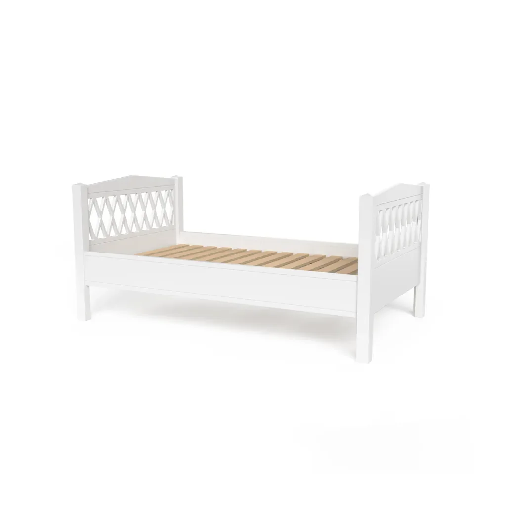 "Cam Cam Einzelbett, Juniorbett - Harlequin, Erweiterbares Teenager Bett aus Massivholz, 160-200 cm, Weiß image"