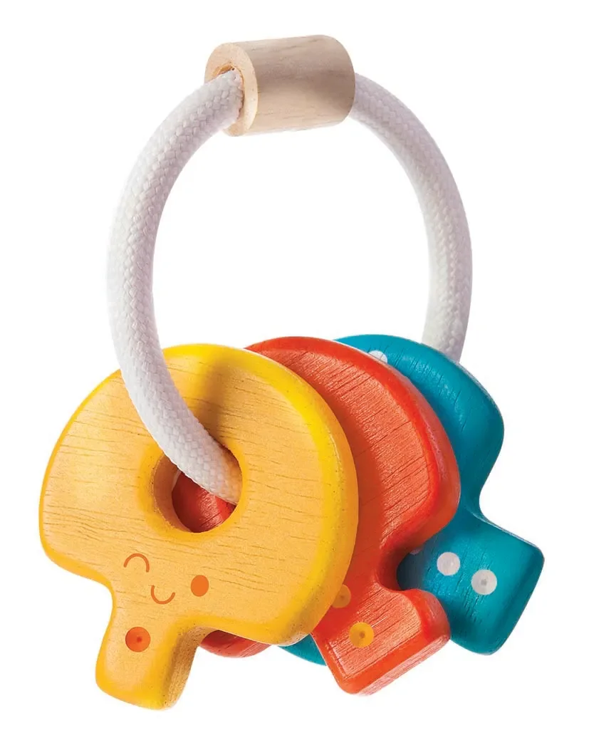 Plan Toys - Rassel - Babyschlüssel bunt, Gummibaumholz