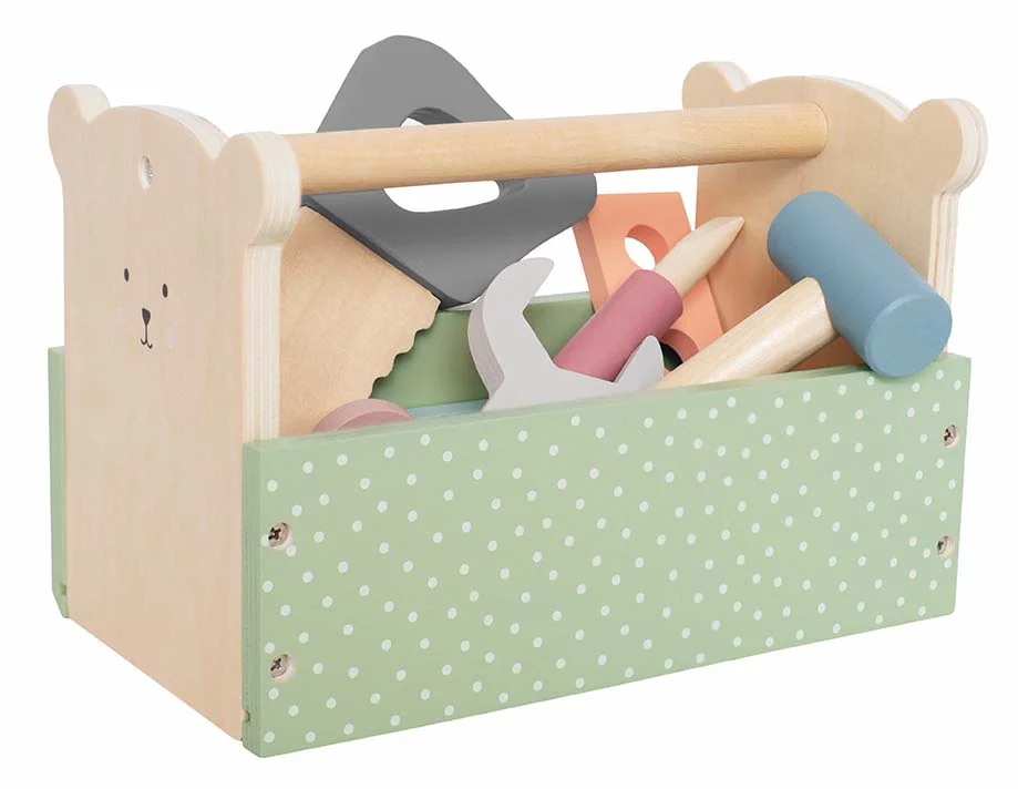 Kinderwerkzeug Holz, Werkzeugkiste Teddy, Holzspielzeug Werkzeugkiste