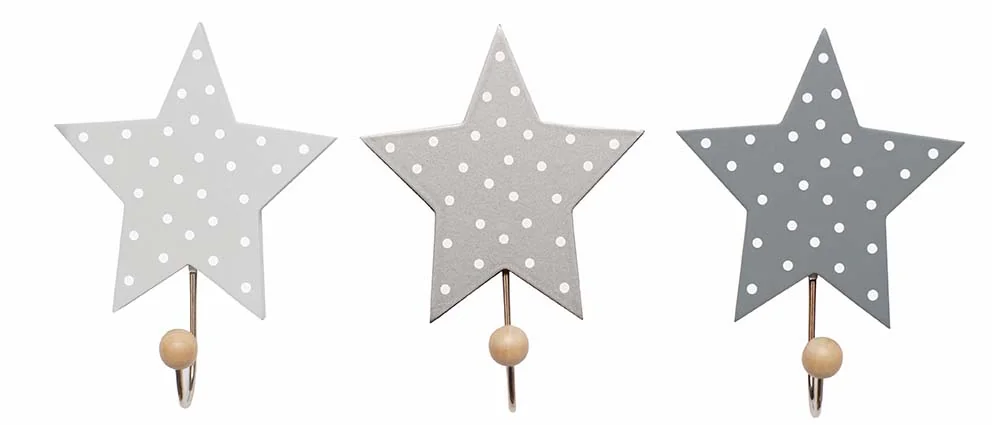 Wandhaken Kinderzimmer, Kleiderhaken Sterne, Holzhaken