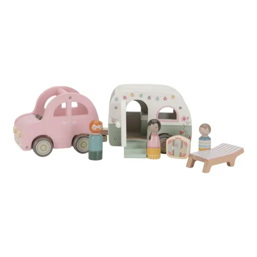 "Little Dutch Holzauto mit Wohnwagen und 3 Holzfiguren, Mehrfarbig image"