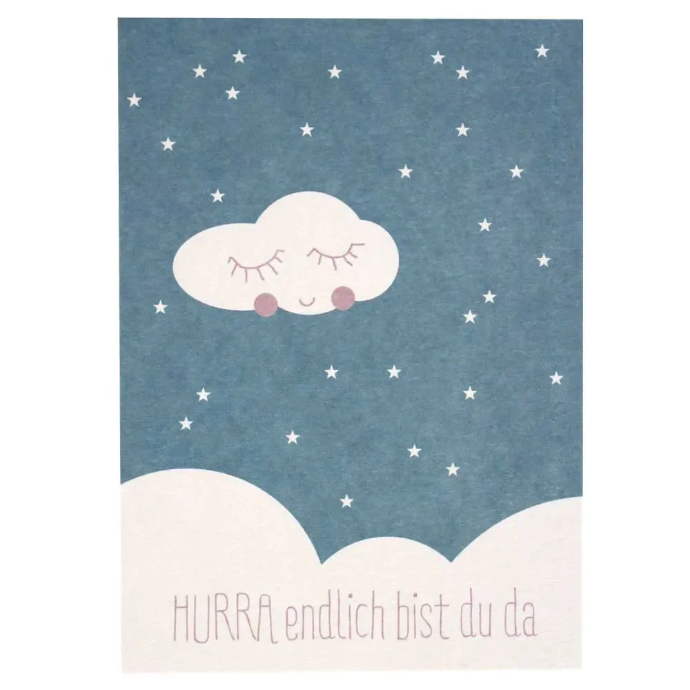 "Ava & Yves Postkarte Geburt Wolke blau image"