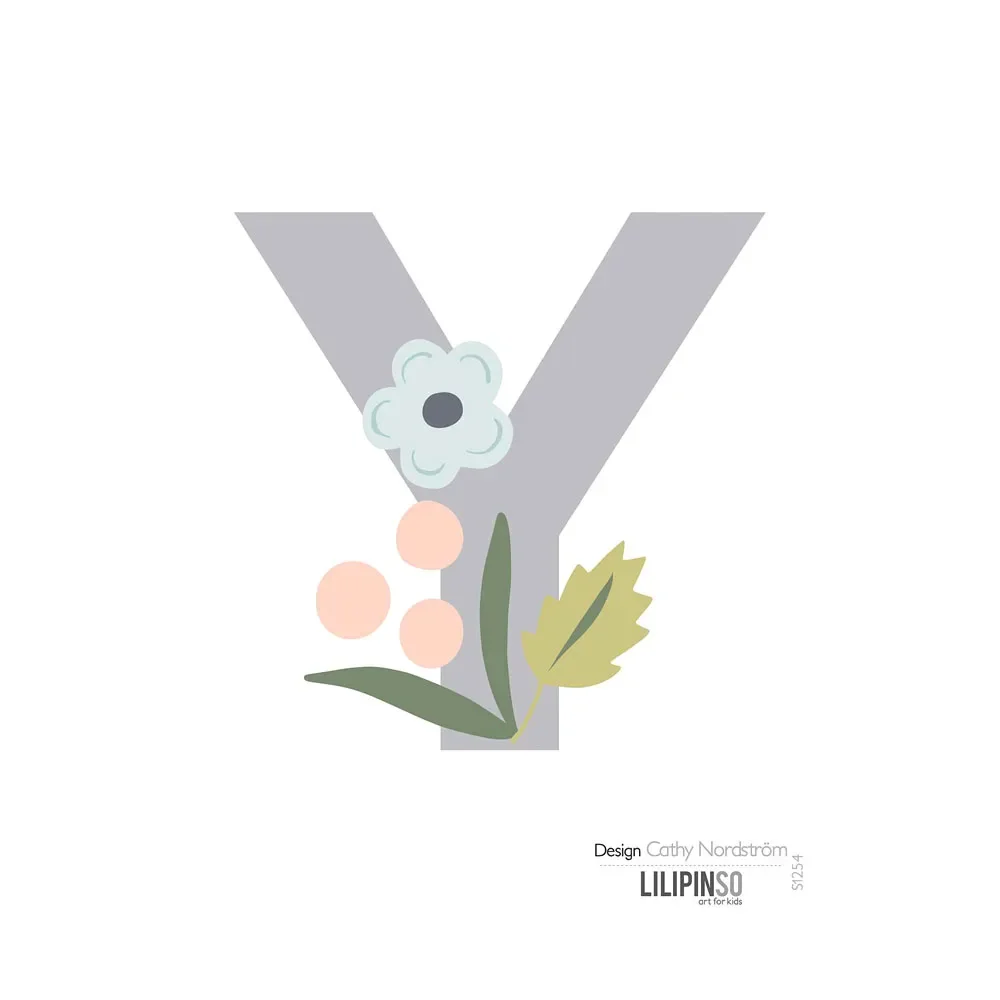 "Lilipinso Sticker Buchstabe mit Blüten grau rosa pastell Y image"