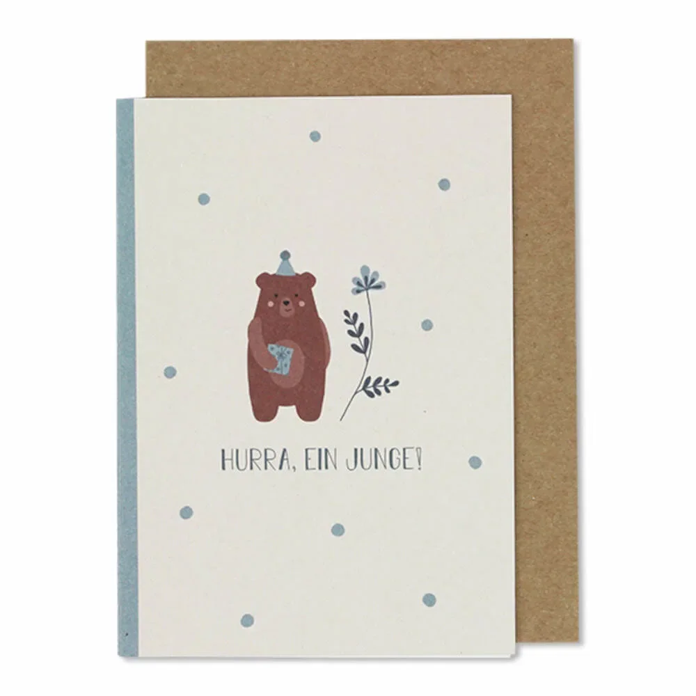 "Ava & Yves Klappkarte Geburt Bärchen "Hurra ein Junge" blau image"