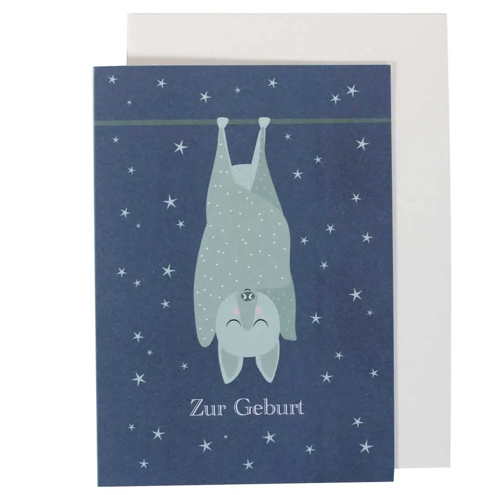 "Ava & Yves Glückwunsch Karte zur Geburt Fledermaus image"