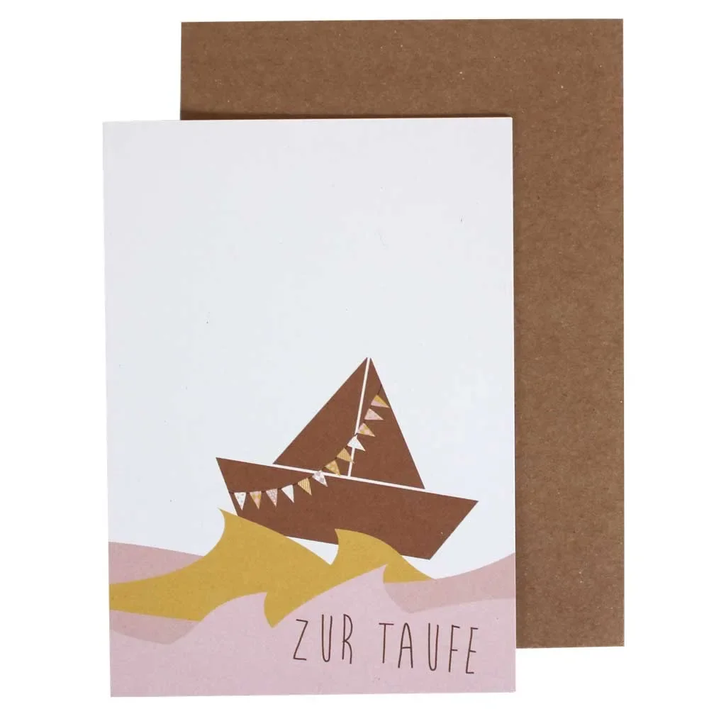 "Ava & Yves Glückwunsch Karte zur Taufe Schiffchen rosa image"