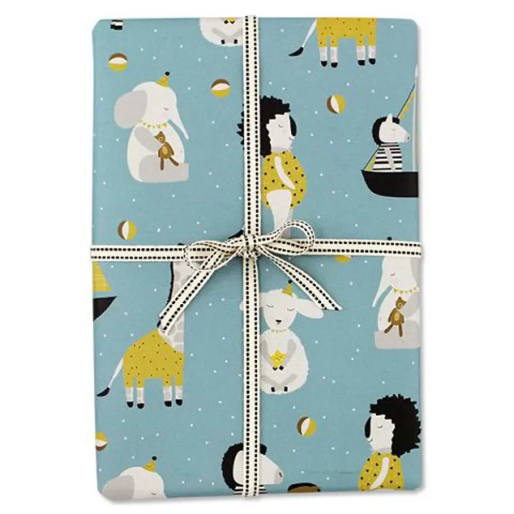"Ava & Yves Geschenkpapier Tiere blau image"