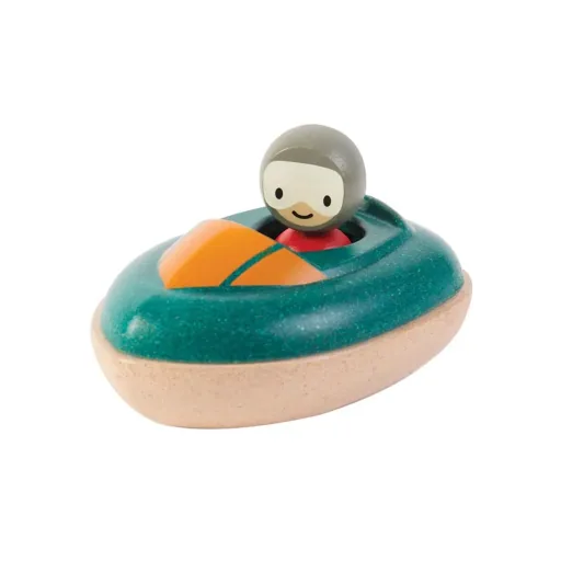 Badewannenspielzeug aus Holz: Speed Boot von Plan Toys in Grün