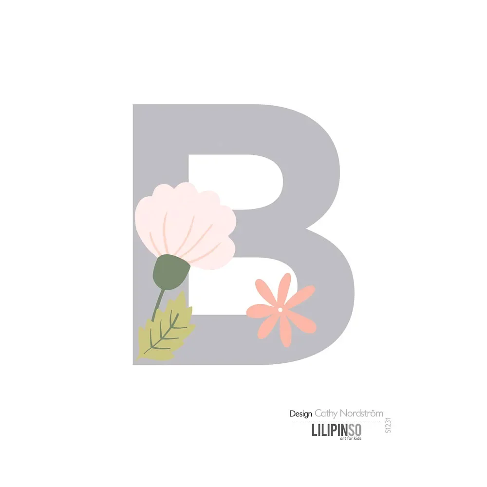Lilipinso Sticker Buchstabe mit Blüten grau rosa pastell B