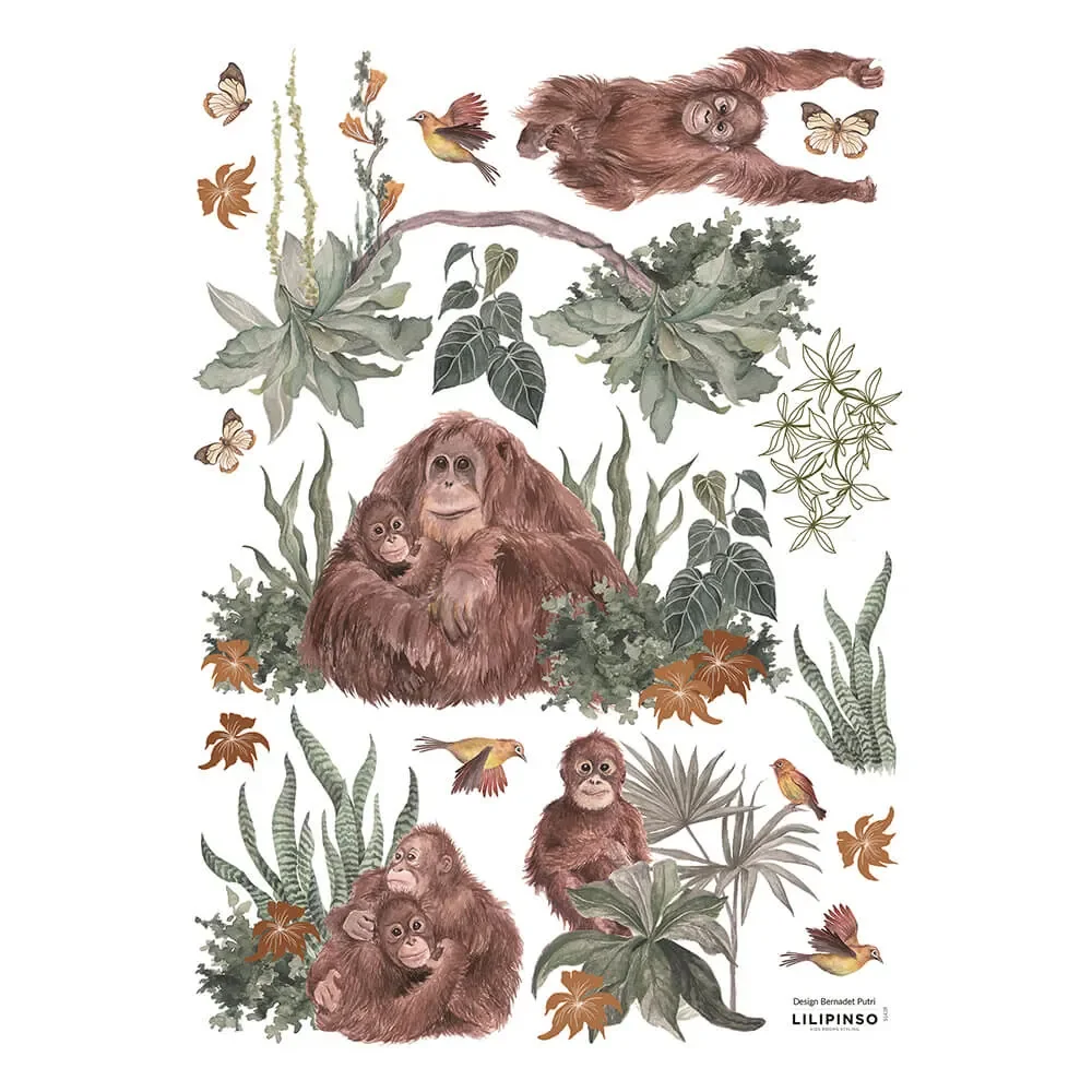 "Lilipinso Wandsticker A3 Regenwald Orang-Utans braun image"