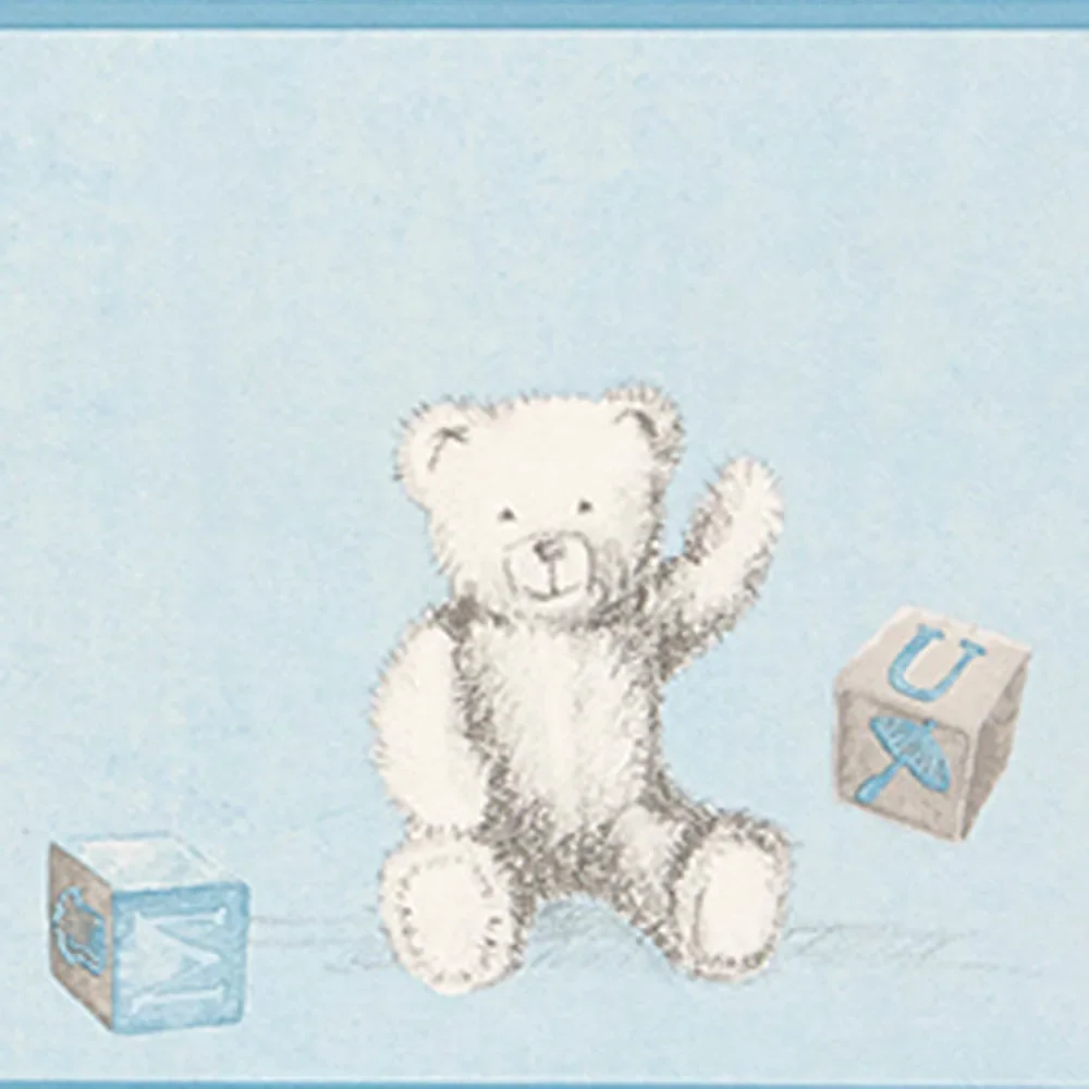 "Casadeco Douce Nuit Bordüre Teddybär grau blau image"