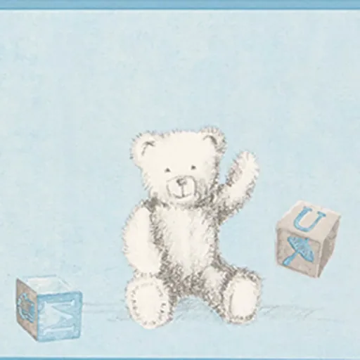"Casadeco Douce Nuit Bordüre Teddybär grau blau image"