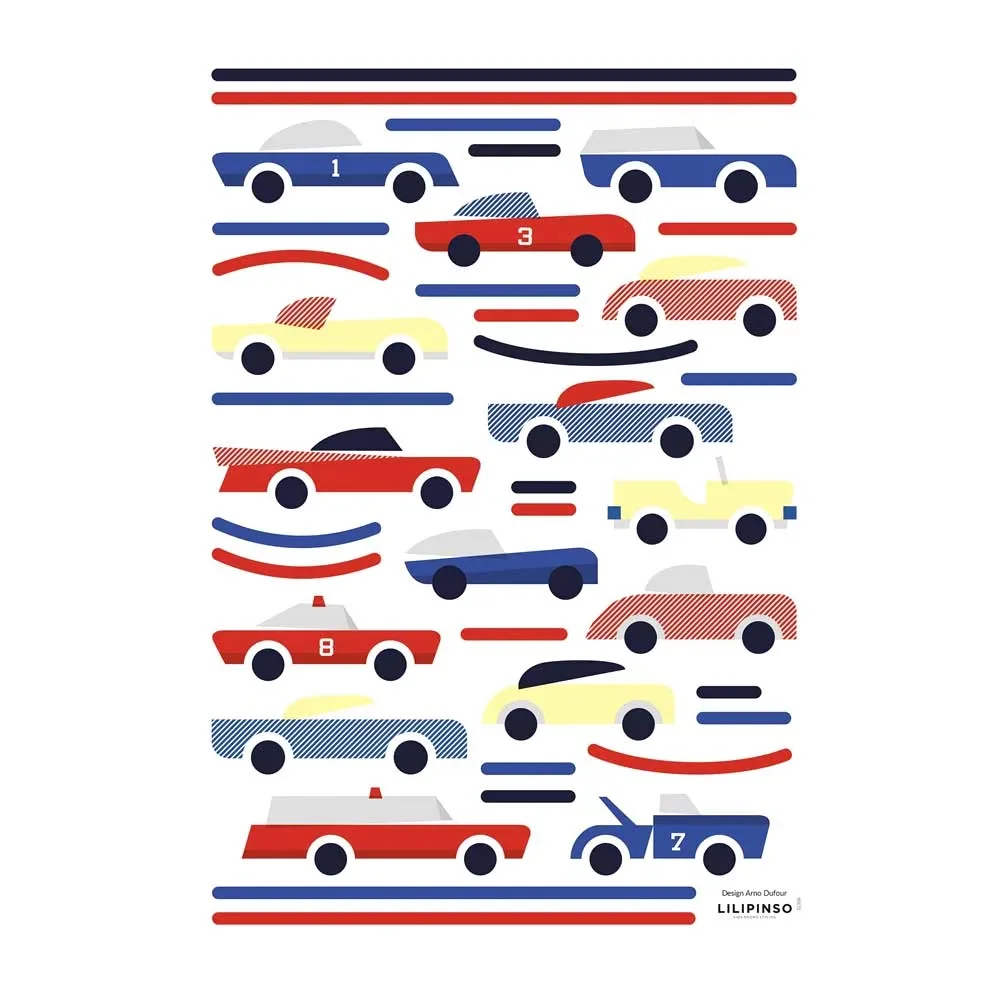 "Lilipinso Wandsticker A3 Autos blau rot gelb image"
