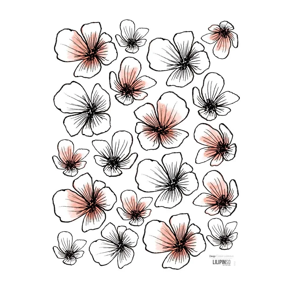 "Lilipinso Wandsticker Blüten schwarz koralle weiß image"