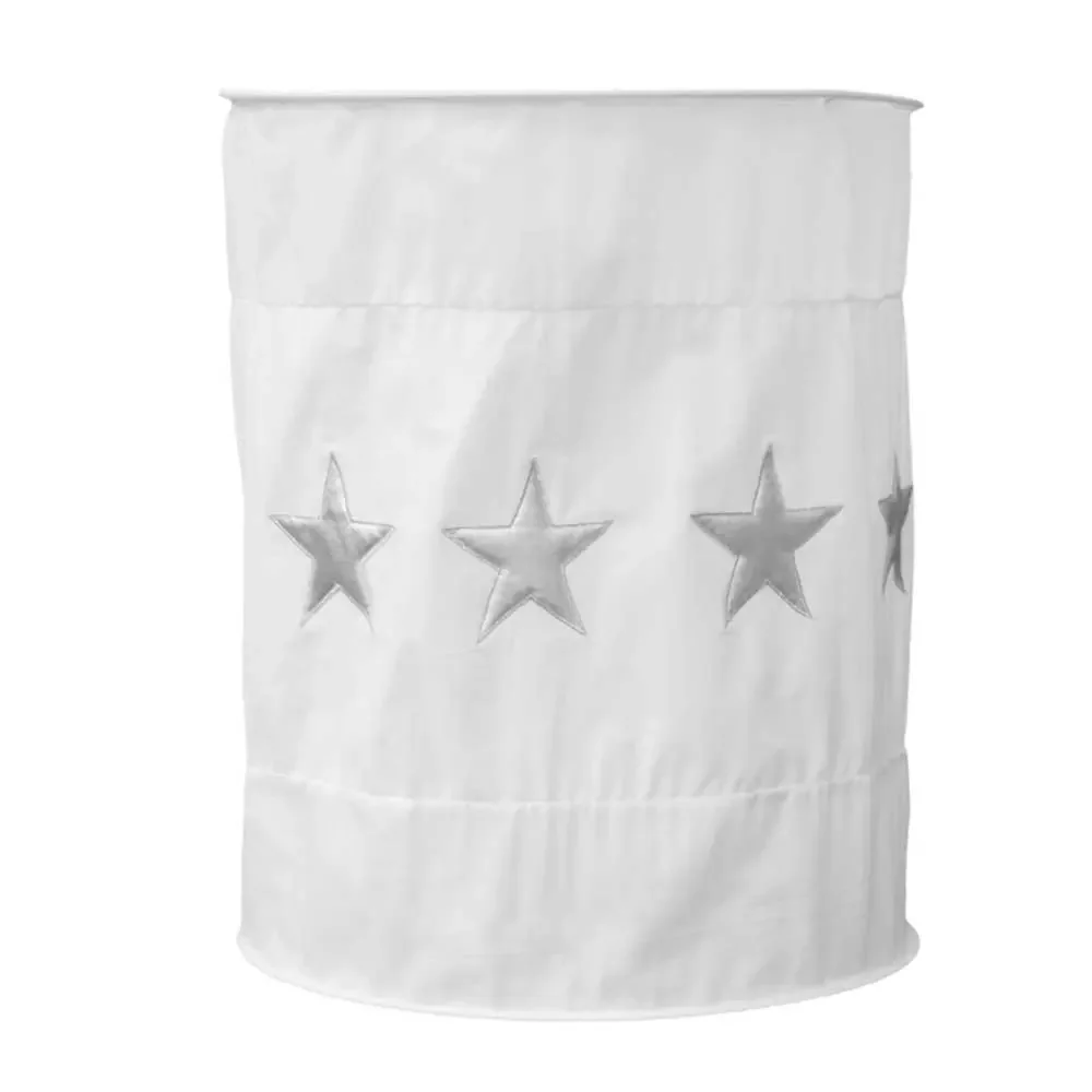 "Taftan Lampenschirm geknittert weiss Sterne silber image"