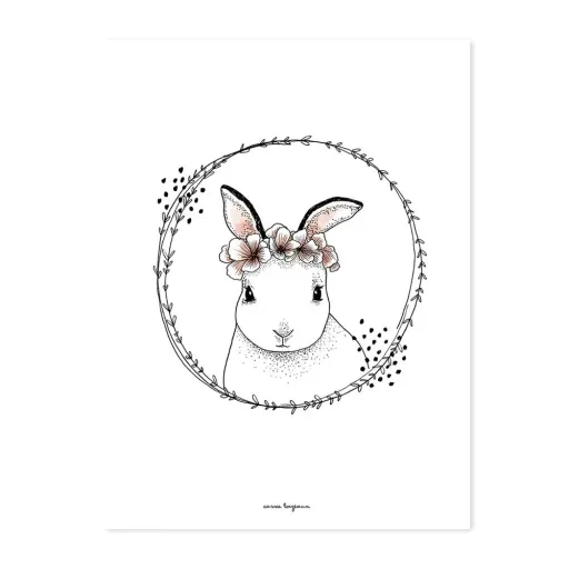 Lilipinso Poster Häschen mit Blüten weiß rosa